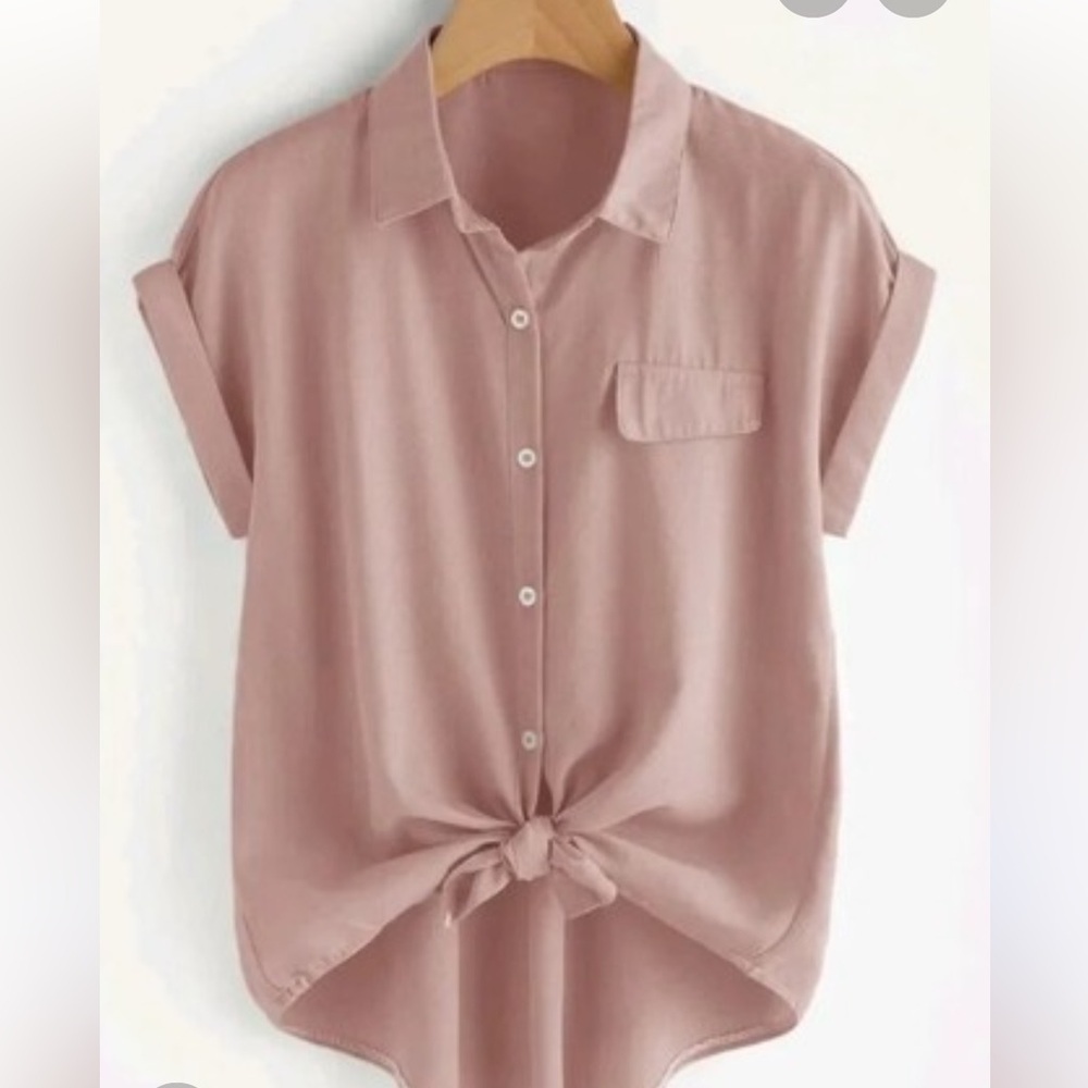 SHEIN Emory Rose knot button down shirt